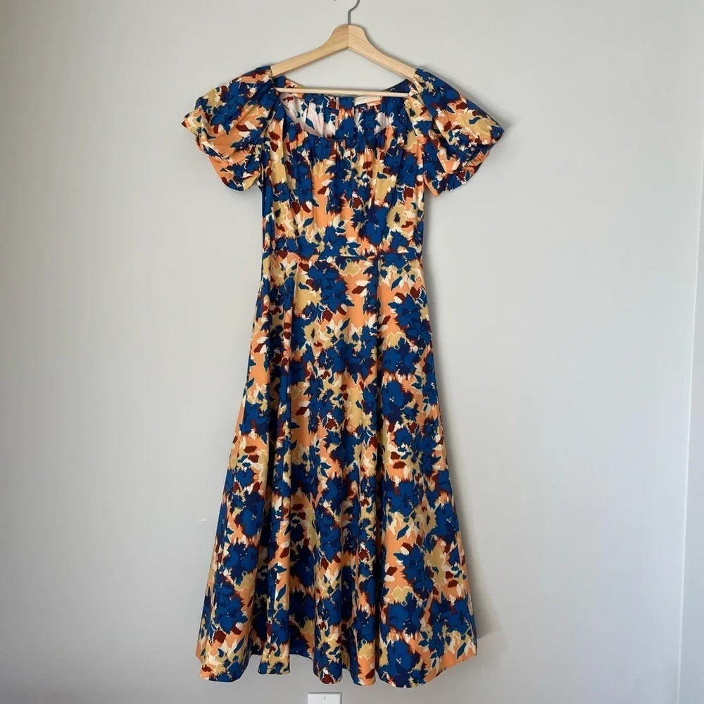 NEW Ulla Johnson Imara Blue Floral Cotton Short Sleeve Midi Dress | size 2 - Picture 10 of 16